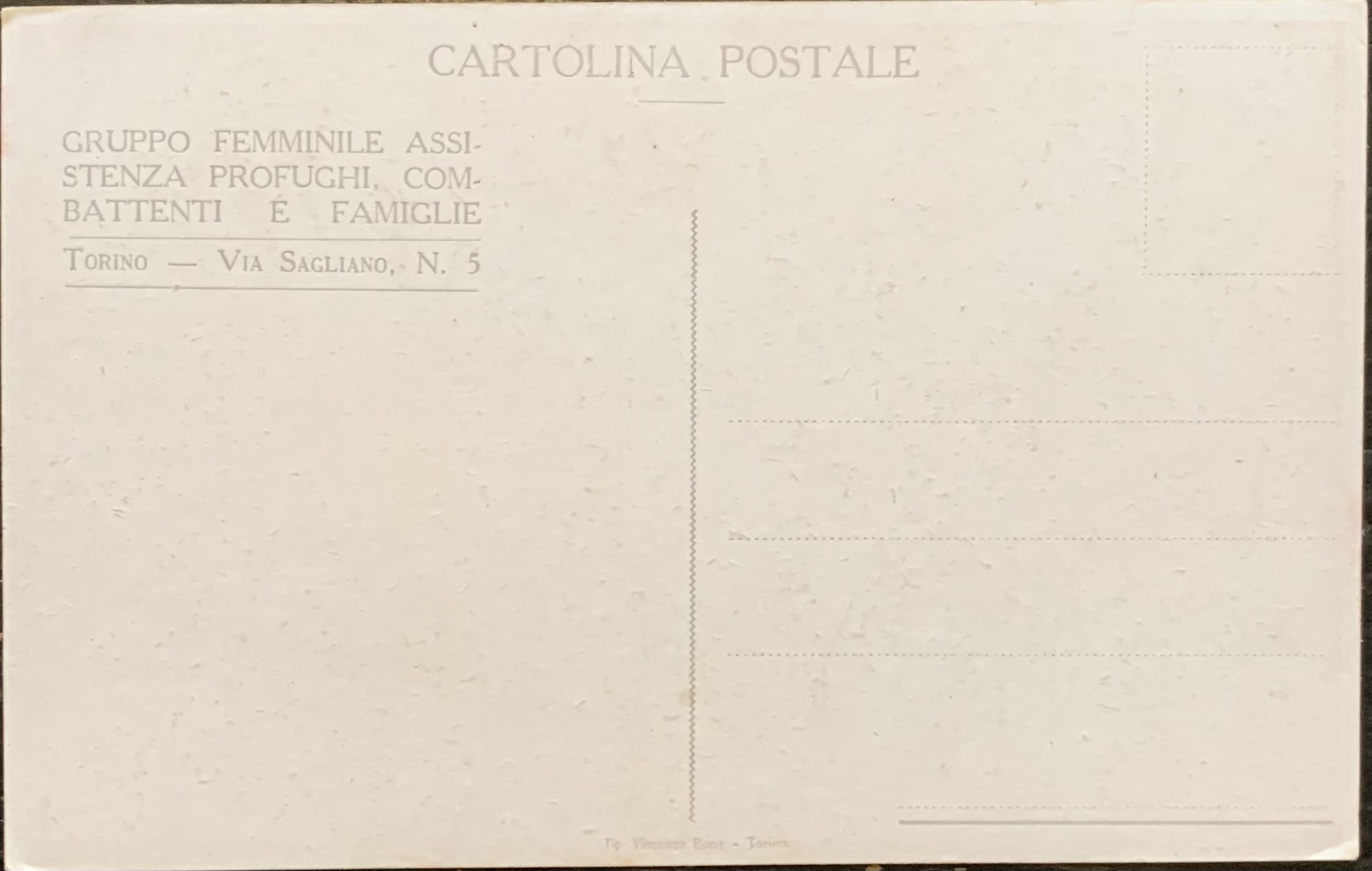 Cartolina d'epoca - Prima Guerra Mondiale. Per i nostri soldati. Gruppo Femminile Assistenza Profughi, Combattenti e Famiglie Torino 1917 - immagine 2