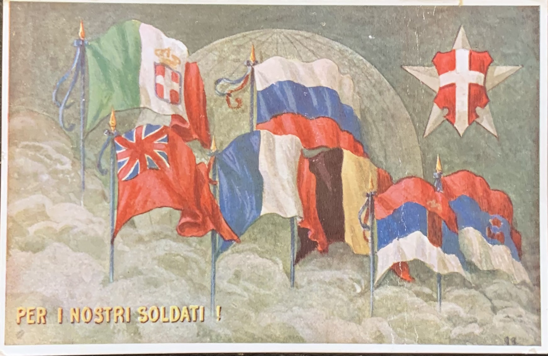 Cartolina d'epoca - Prima Guerra Mondiale. Per i nostri soldati. Gruppo Femminile Assistenza Profughi, Combattenti e Famiglie Torino 1917 - immagine 1