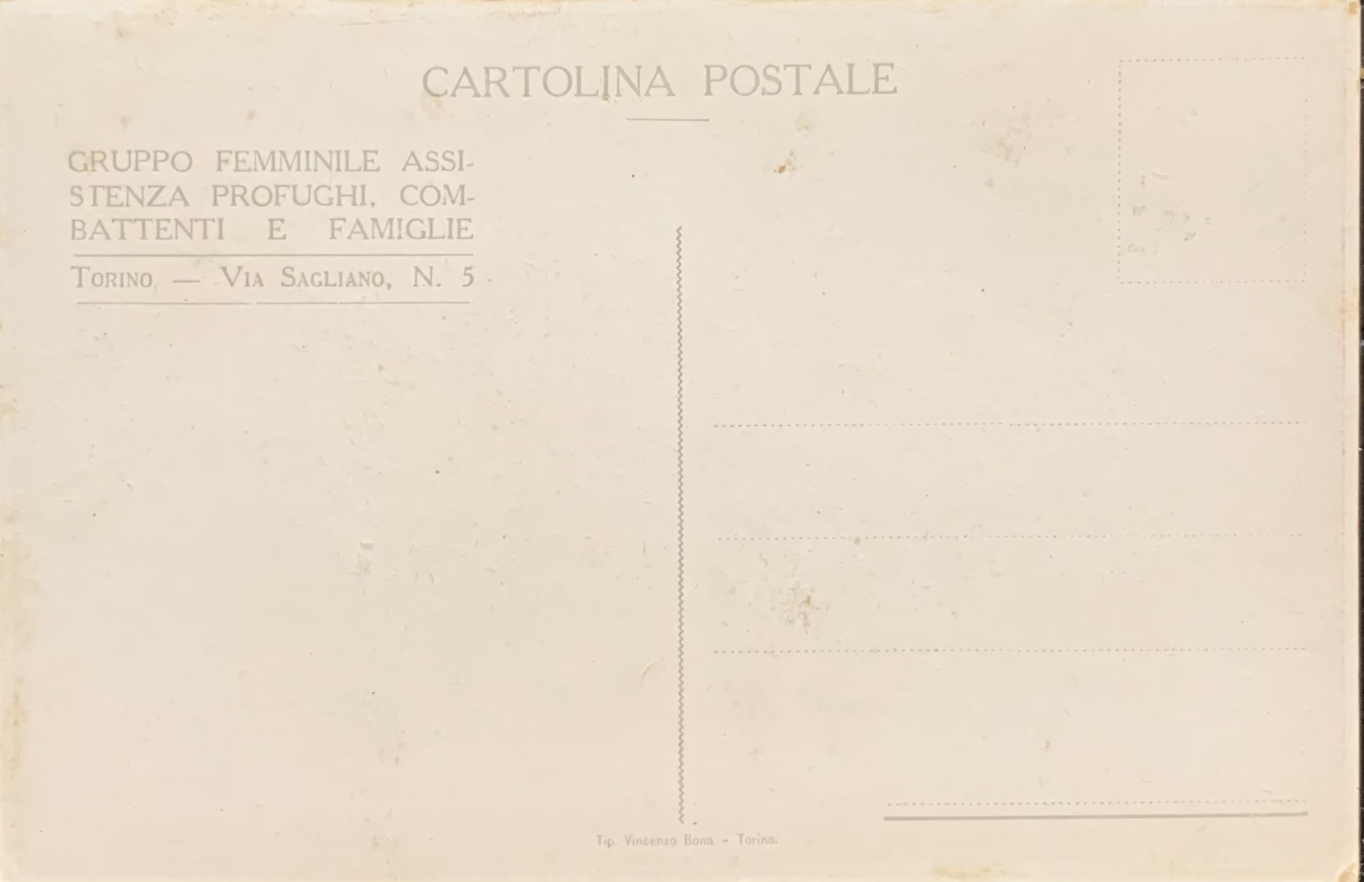 Cartolina d'epoca - Prima Guerra Mondiale. Per i nostri soldati. Gruppo Femminile Assistenza Profughi, Combattenti e Famiglie Torino 1917 - immagine 2