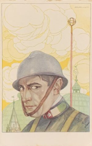Cartolina d'epoca - Prima Guerra Mondiale. Omaggio delle Officine Ricordi alla 3^ Armata 1916 (Umberto Brunelleschi)