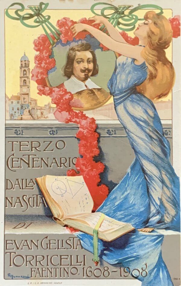 Cartolina d'epoca - Terzo Centenario dalla Nascita di Evangelista Torricelli Faentino Faenza 1908 (Roberto Franzoni)