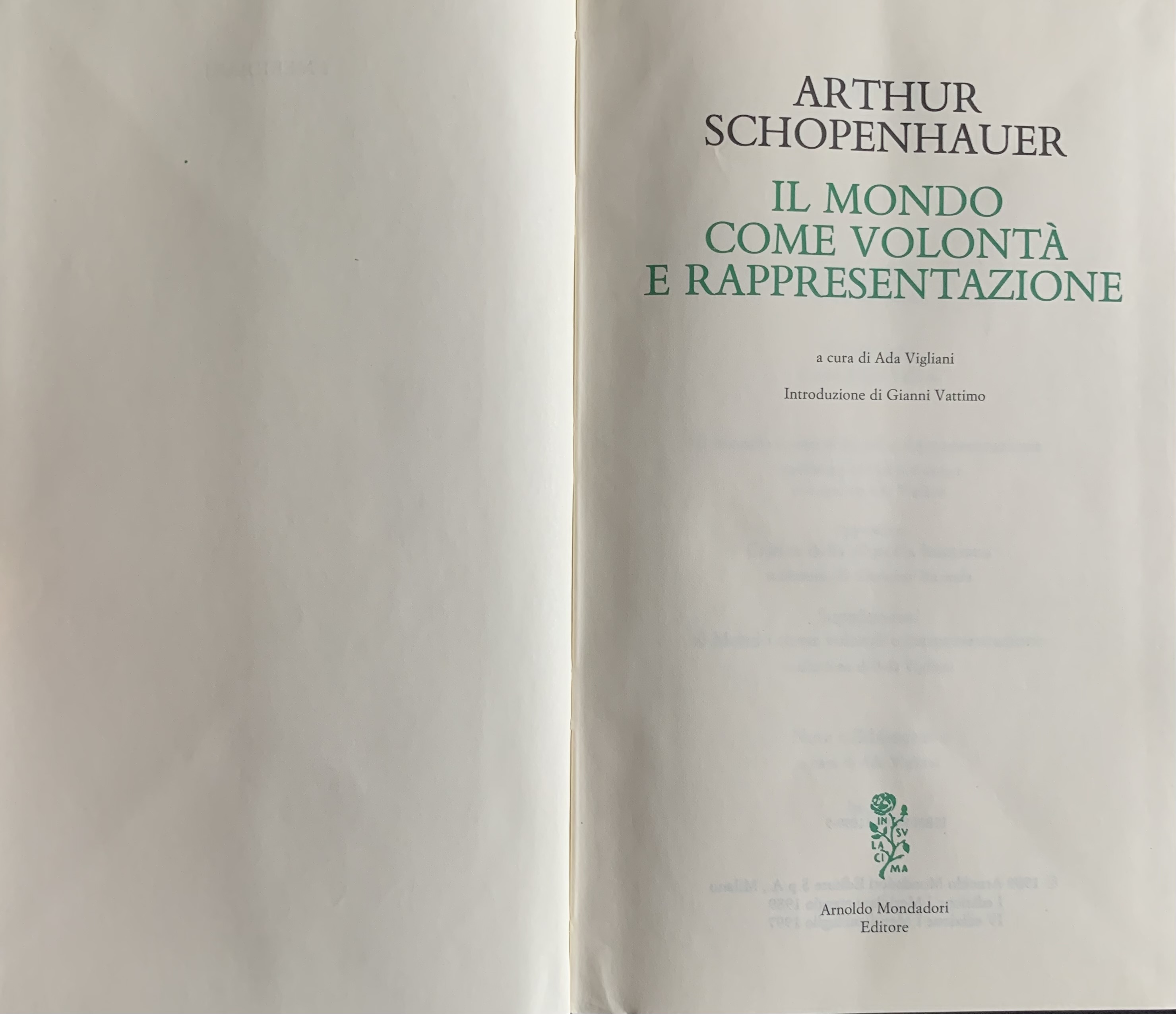 Schopenhauer, Arthur - Il mondo come volontà e rappresentazione   [Mondadori Milano, 1997] - immagine 3