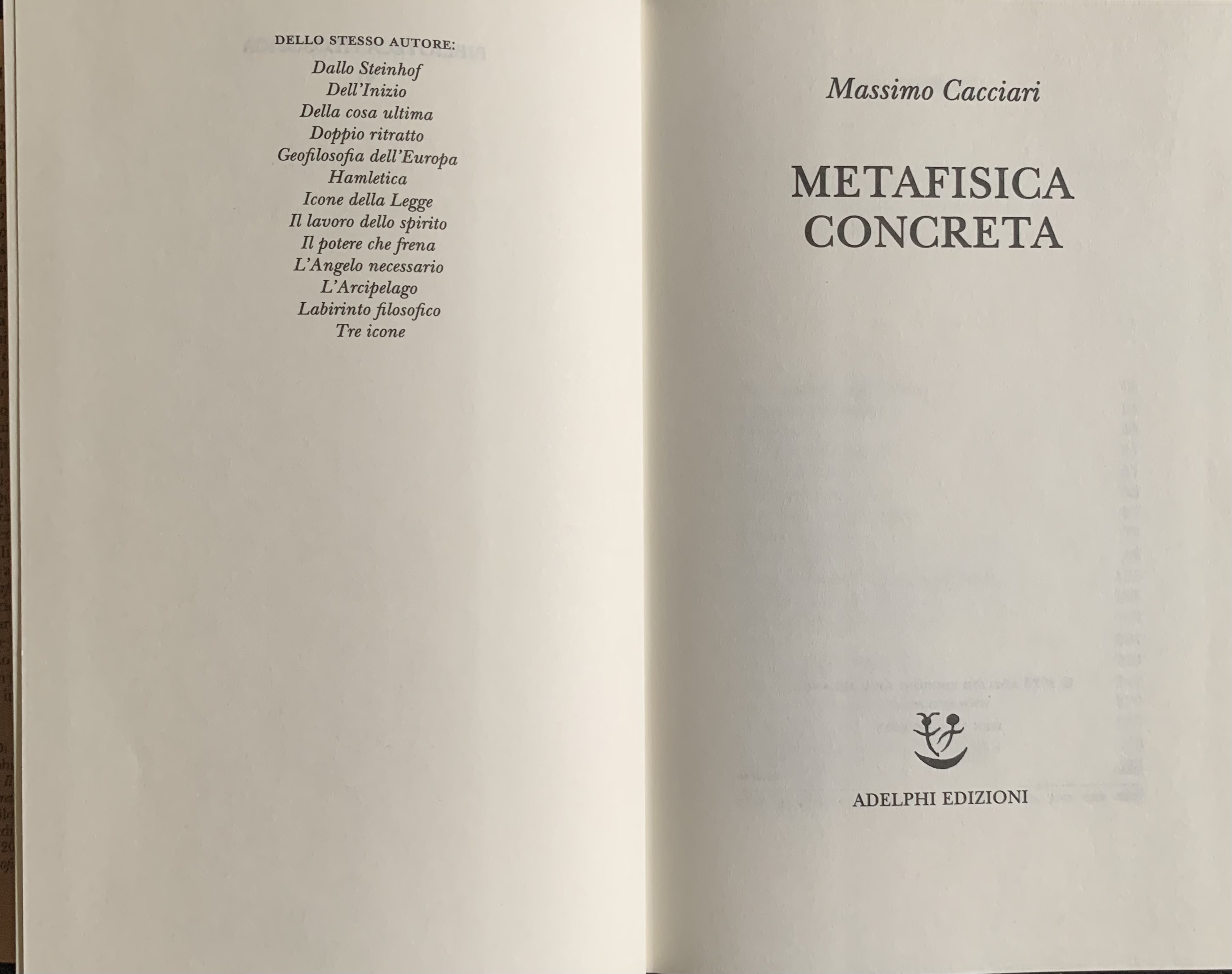 Cacciari, Massimo - Metafisica concreta   [Adelphi Milano, 2023] - immagine 3