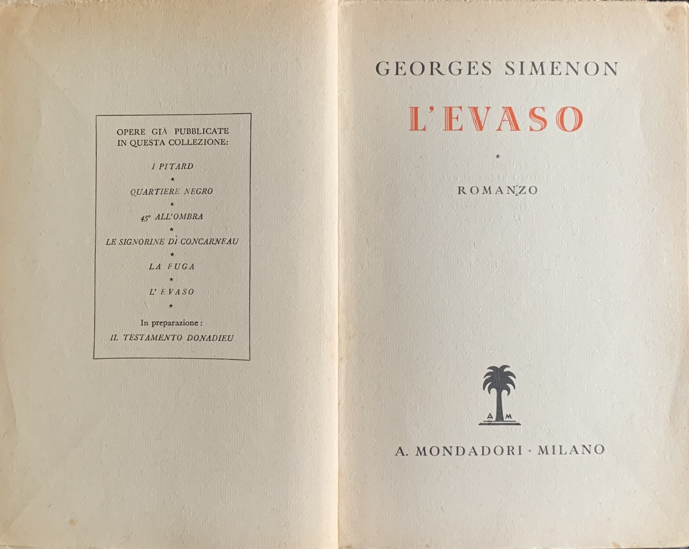 Simenon, Georges - L'evaso   [Mondadori Milano, 1938] - immagine 3
