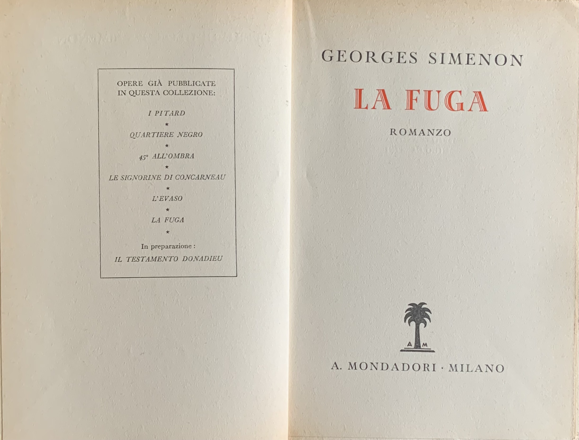 Simenon, Georges - La fuga   [Mondadori Milano, 1938] - immagine 3