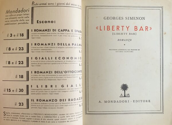 Simenon, Georges - Liberty Bar   [Mondadori Milano, 1934]