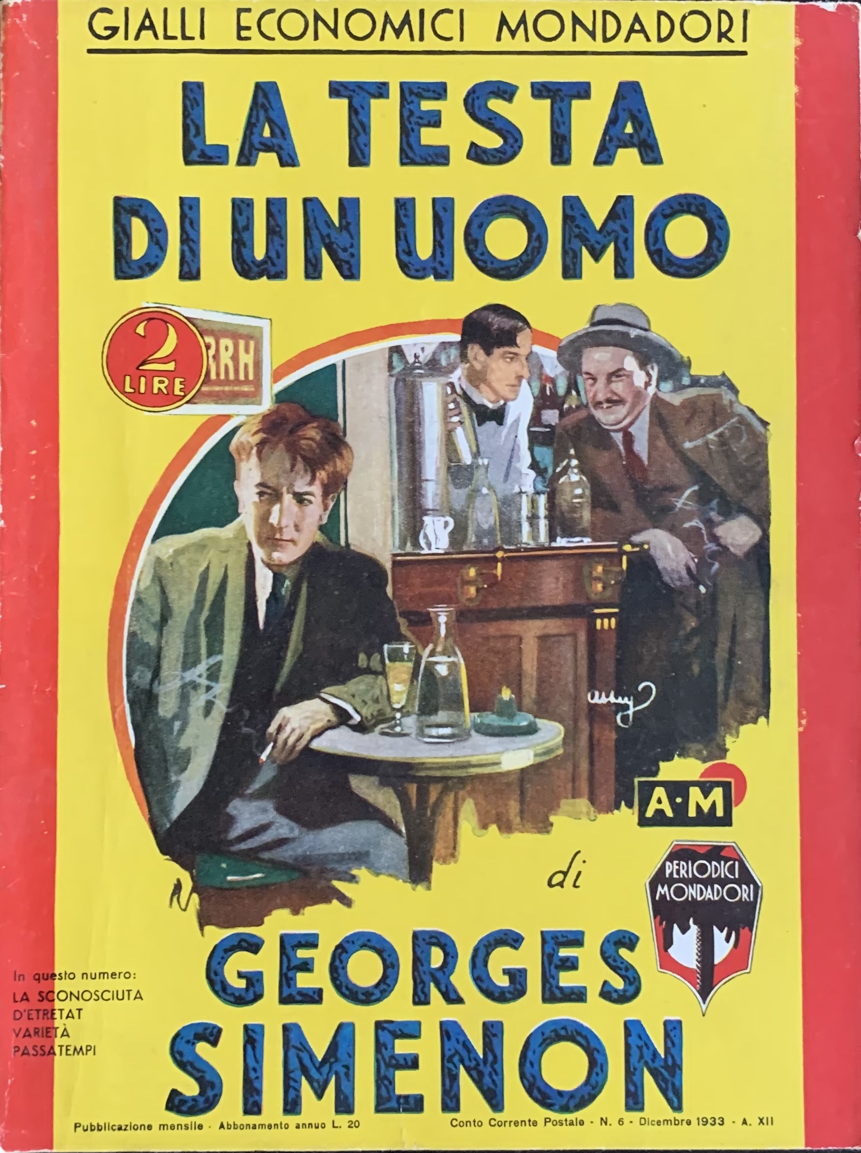 Simenon, Georges - La testa di un uomo   [Mondadori Milano, 1933] - immagine 1