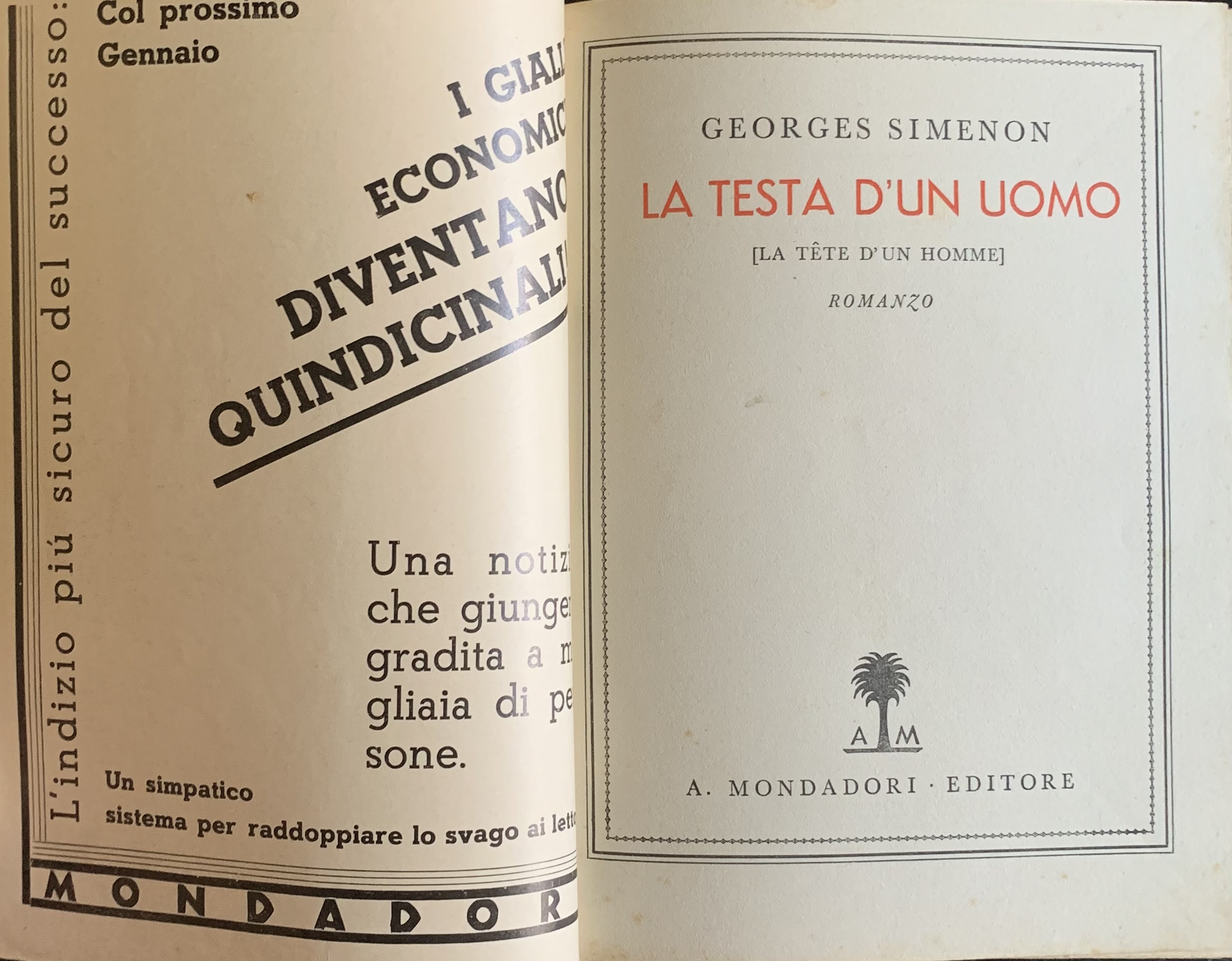 Simenon, Georges - La testa di un uomo   [Mondadori Milano, 1933] - immagine 3