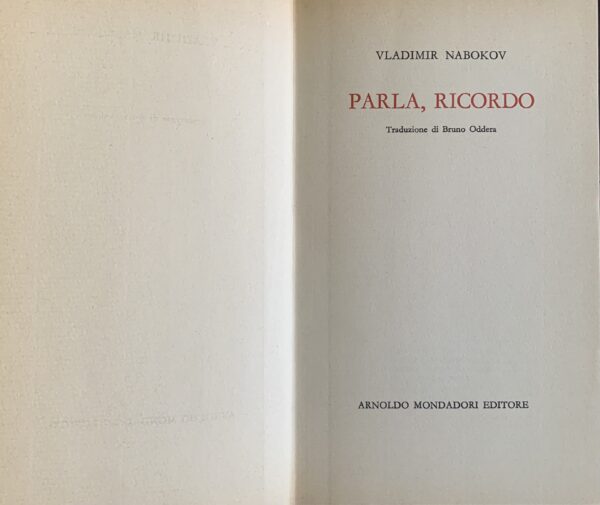 Nabokov, Vladimir - Parla, ricordo   [Mondadori Milano, 1962]