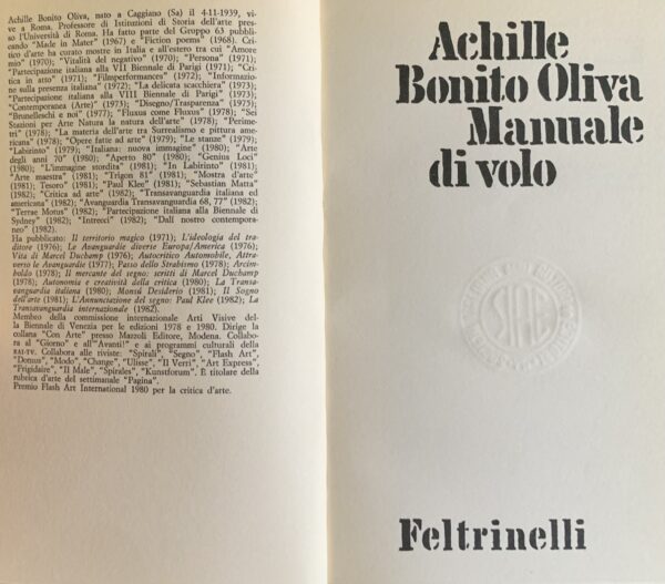 Bonito Oliva, Achille - Manuale di volo   [Feltrinelli Milano, 1982]