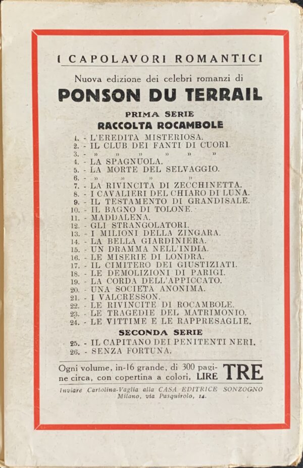 Du Terrail, Ponson - Le gesta di Rocambole. La Spagnuola   [Sonzogno Milano, 1922]