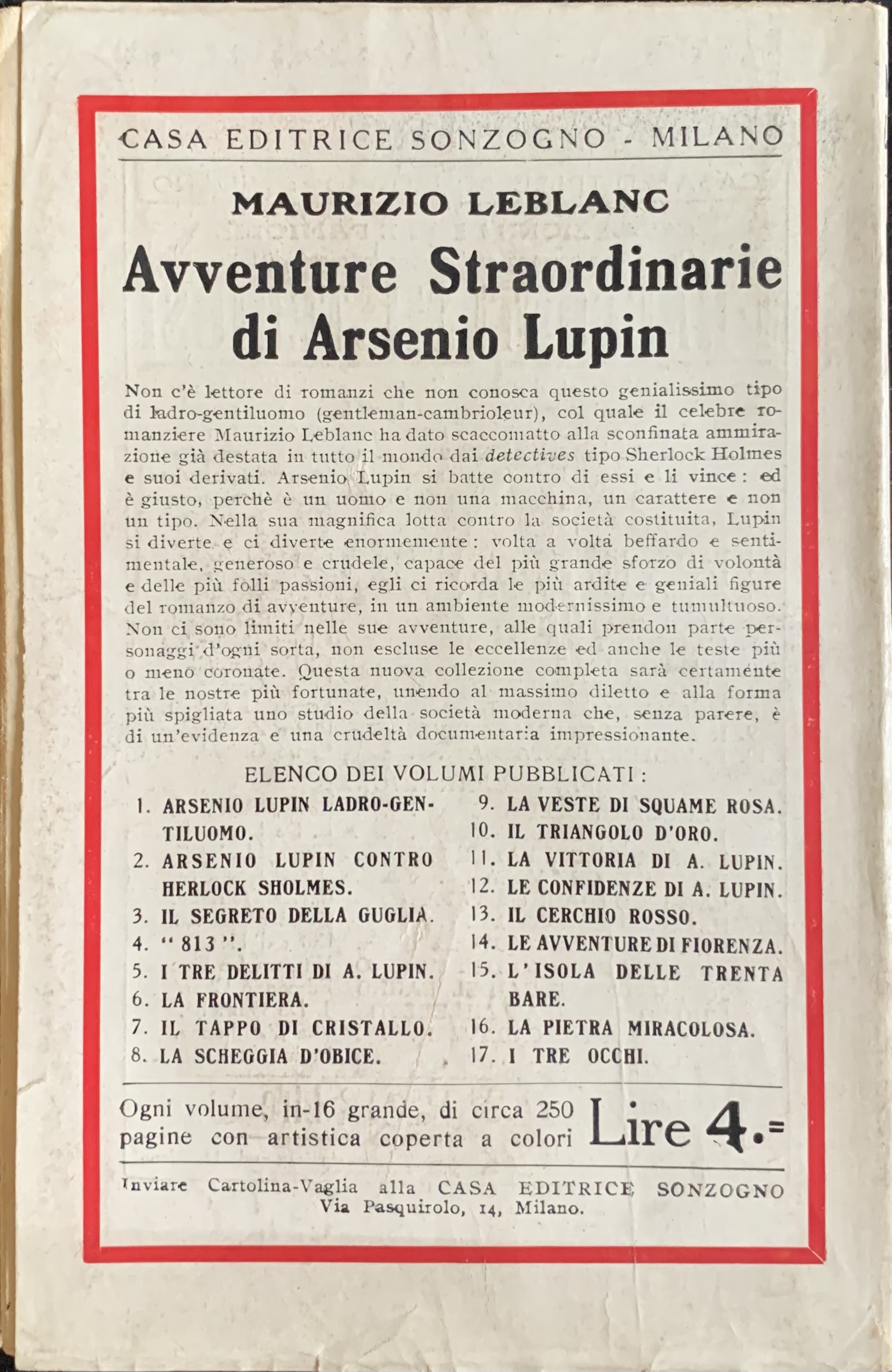 Leblanc, Maurice - La scheggia d'obice   [Sonzogno Milano, 1922] - immagine 2