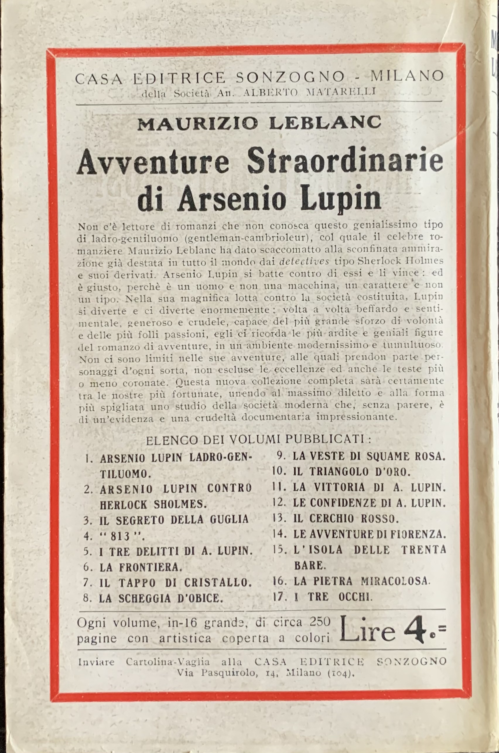 Leblanc, Maurice - La veste di squame rosa   [Sonzogno Milano, 1922] - immagine 2