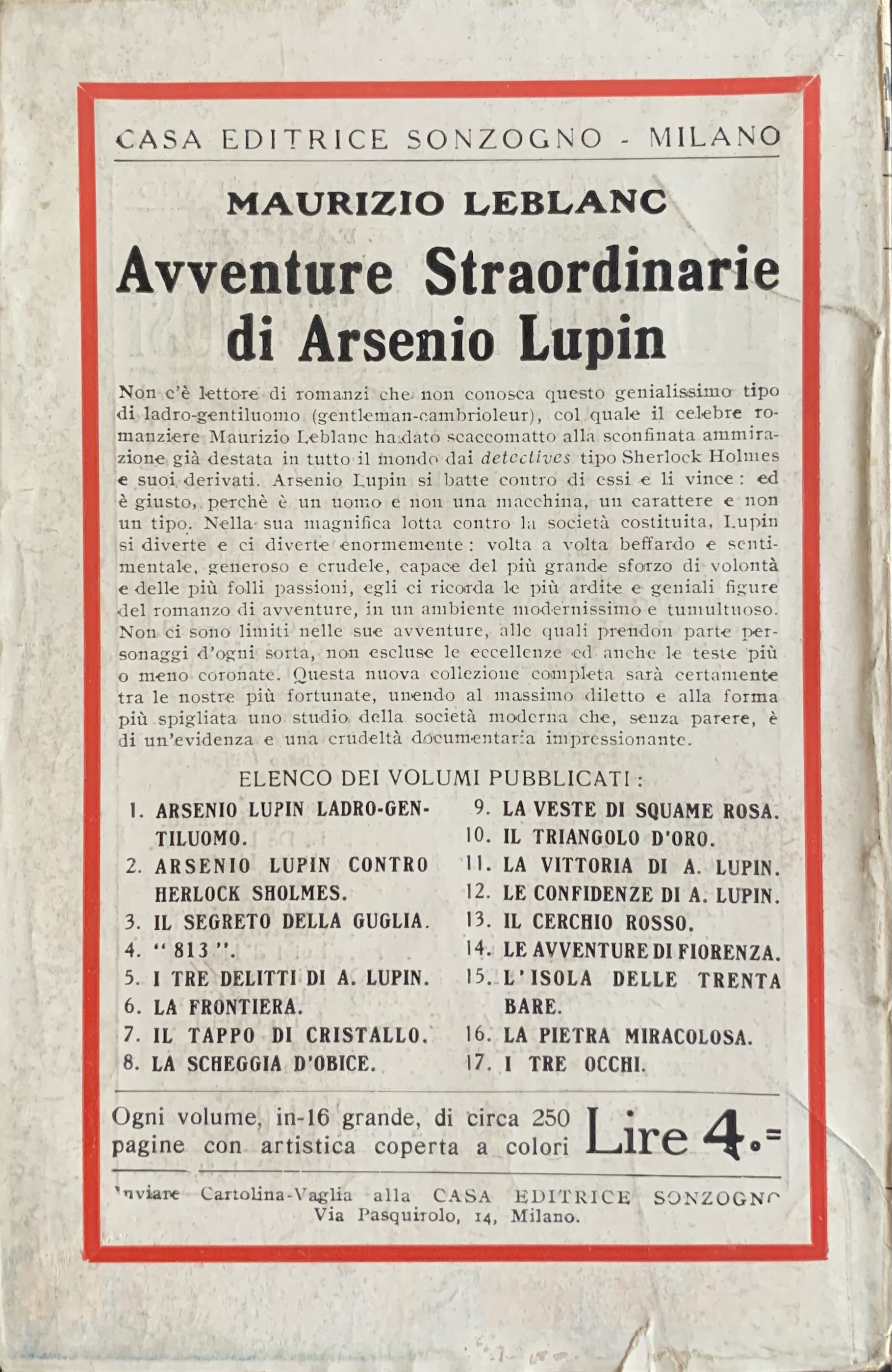 Leblanc, Maurice - Il triangolo d'oro   [Sonzogno Milano, 1922] - immagine 2