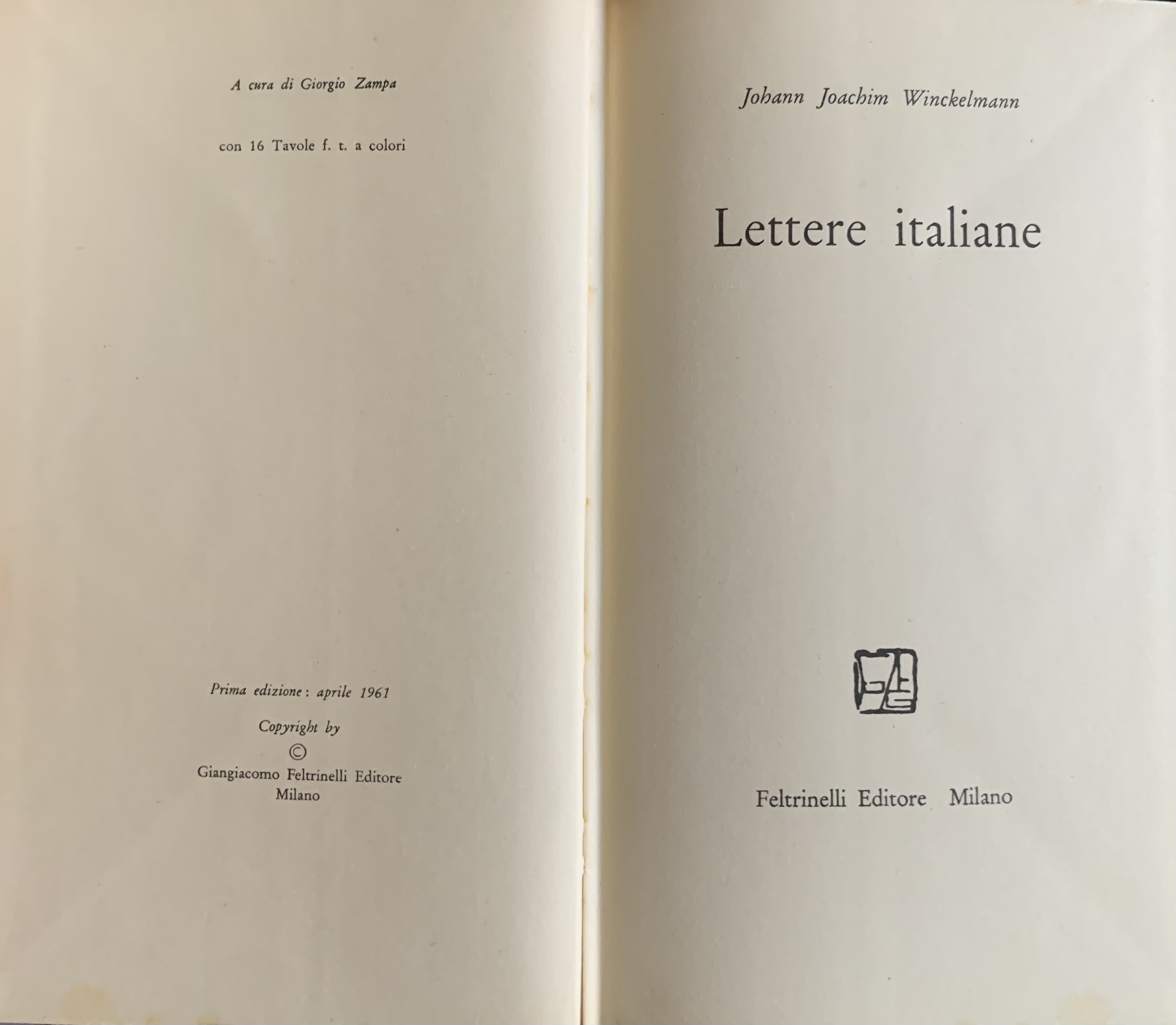 Winckelmann, Johann Joachim - Lettere italiane   [Feltrinelli Milano, 1961] - immagine 4