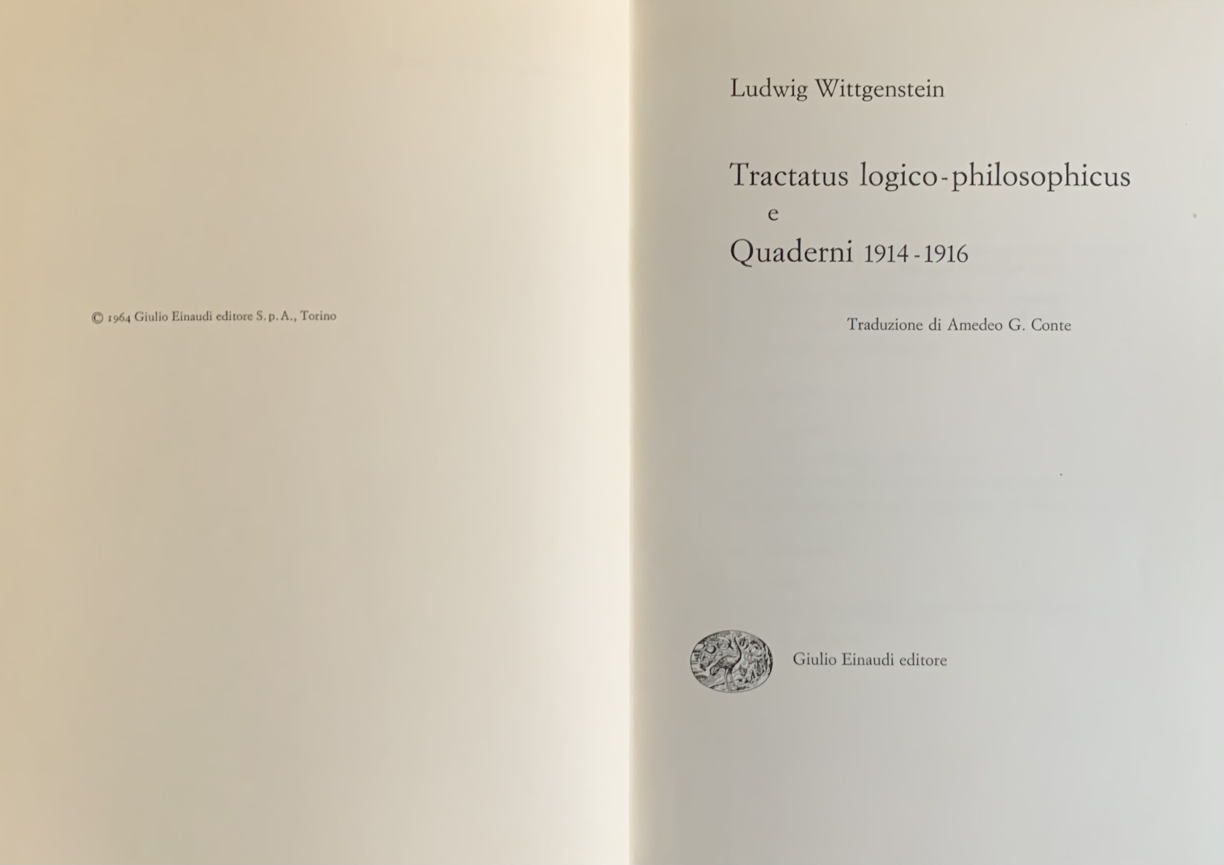 Wittgenstein, Ludwig - Tractatus logico-philosophicus e Quaderni 1914-1916   [Einaudi Torino, 1964] - immagine 3