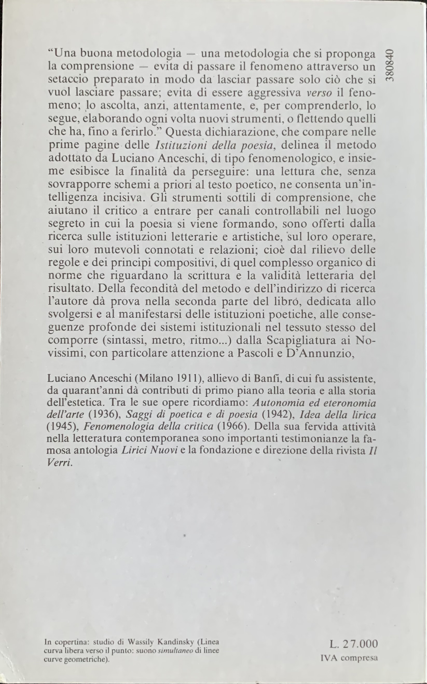 Anceschi, Luciano - Le istituzioni della poesia   [Bompiani Milano, 1983] - immagine 2