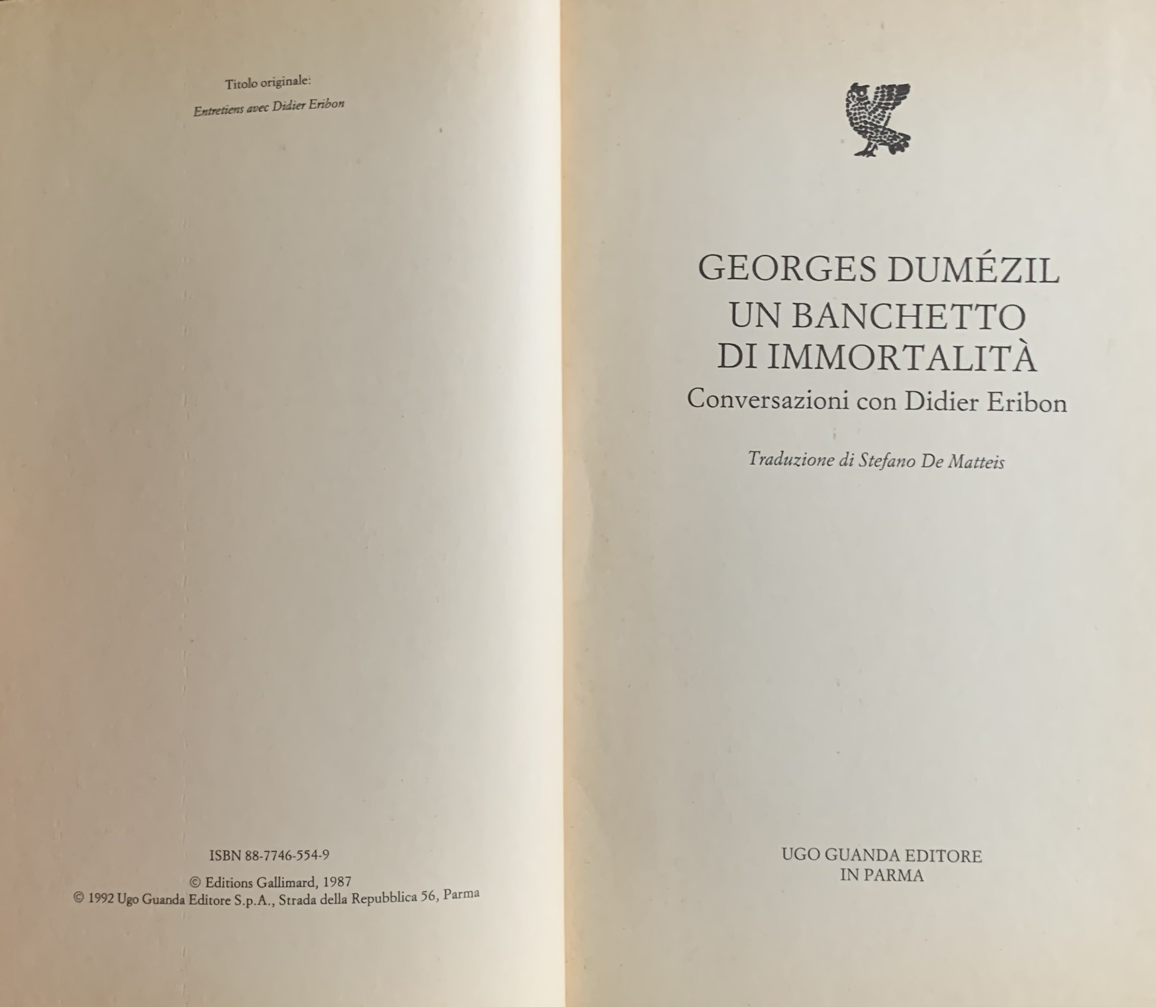 Dumézil, Georges - Un banchetto di immortalità. Conversazioni con Didier Eribon   [Guanda Parma, 1992] - immagine 3
