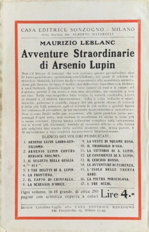 Leblanc, Maurice - Arsenio Lupin ladro gentiluomo   [Sonzogno Milano, 1928] - immagine 2