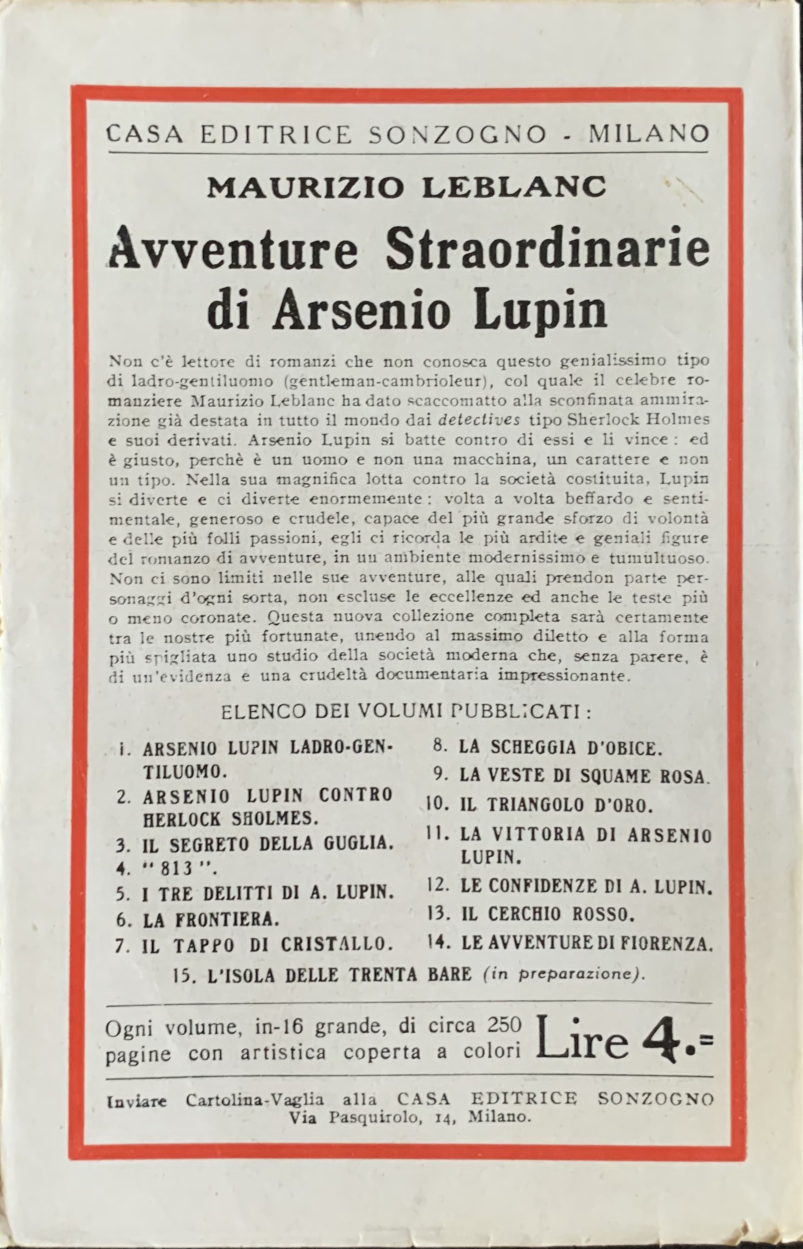Leblanc, Maurice - Il segreto della guglia   [Sonzogno Milano, 1921] - immagine 2