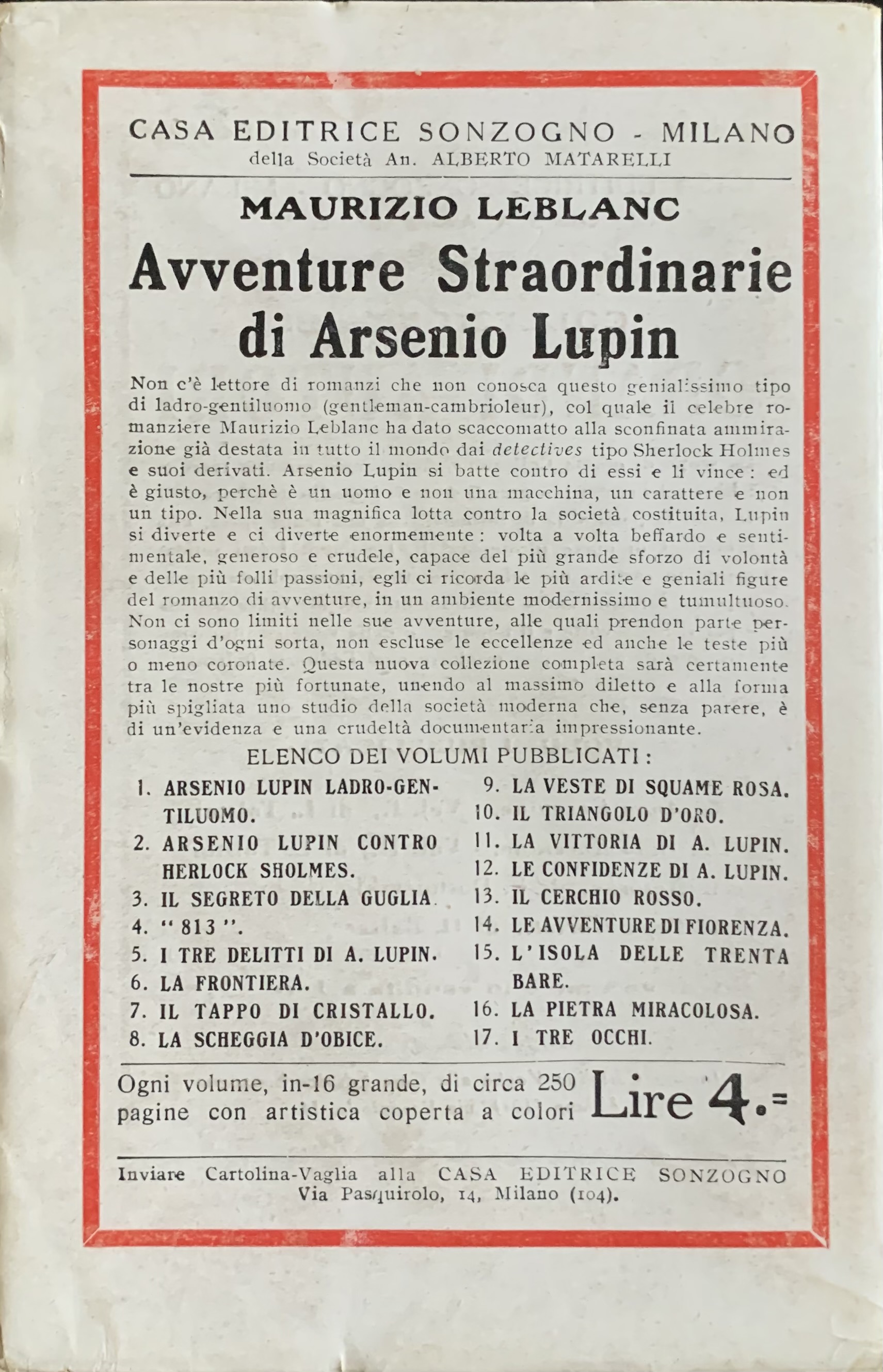 Leblanc, Maurice - Il tappo di cristallo   [Sonzogno Milano, 1929] - immagine 2