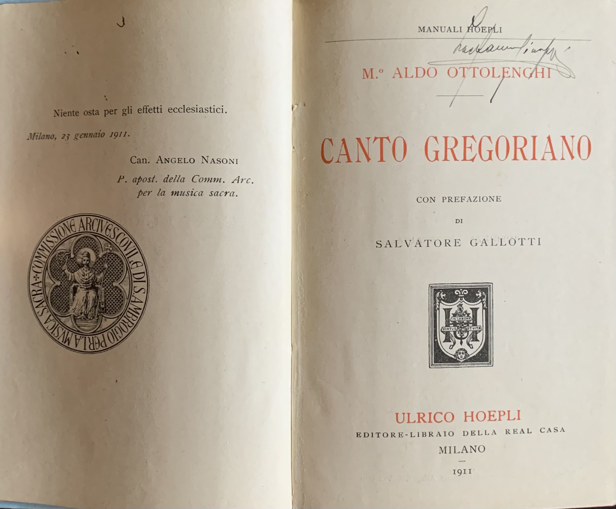 Ottolenghi, Aldo - Canto gregoriano   [Hoepli Milano, 1911] - immagine 3