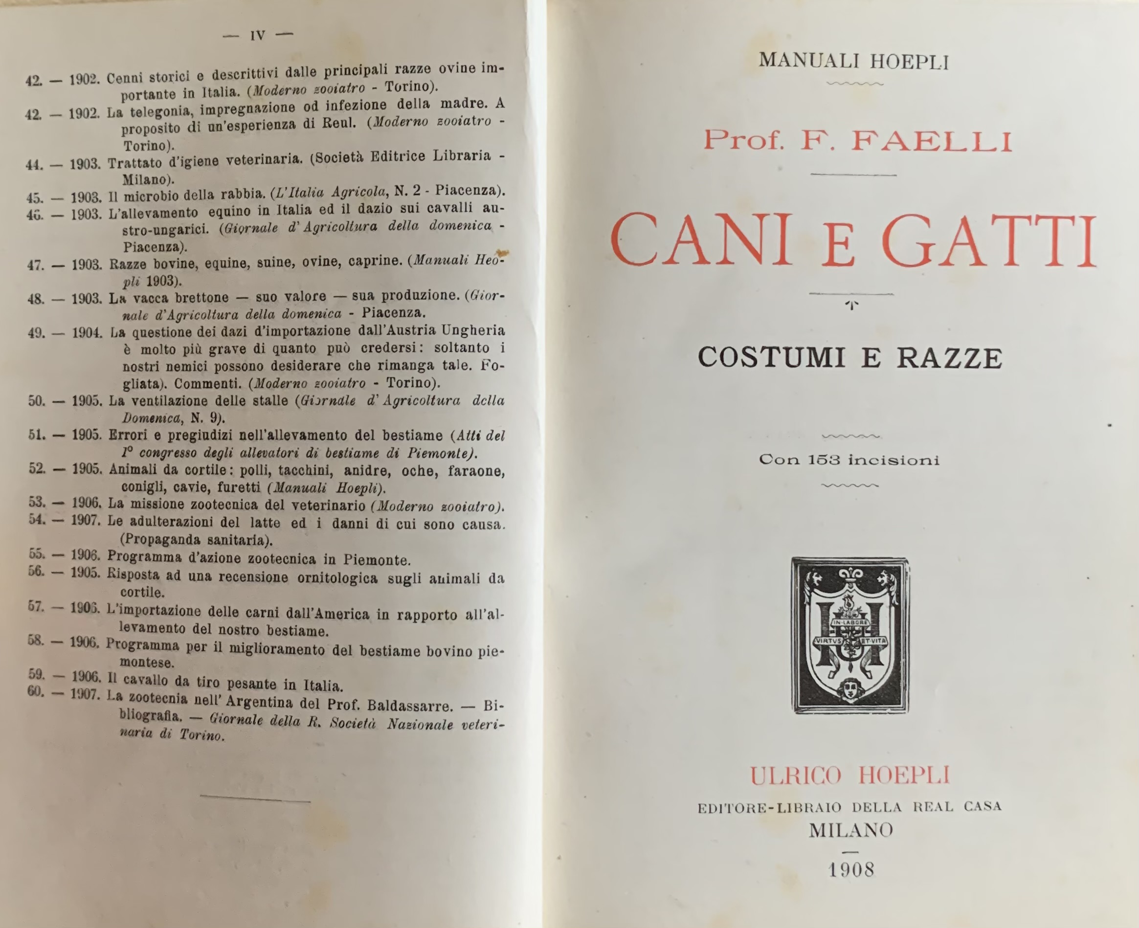 Faelli, Ferruccio - Cani e gatti. Costumi e razze   [Hoepli Milano, 1908] - immagine 3