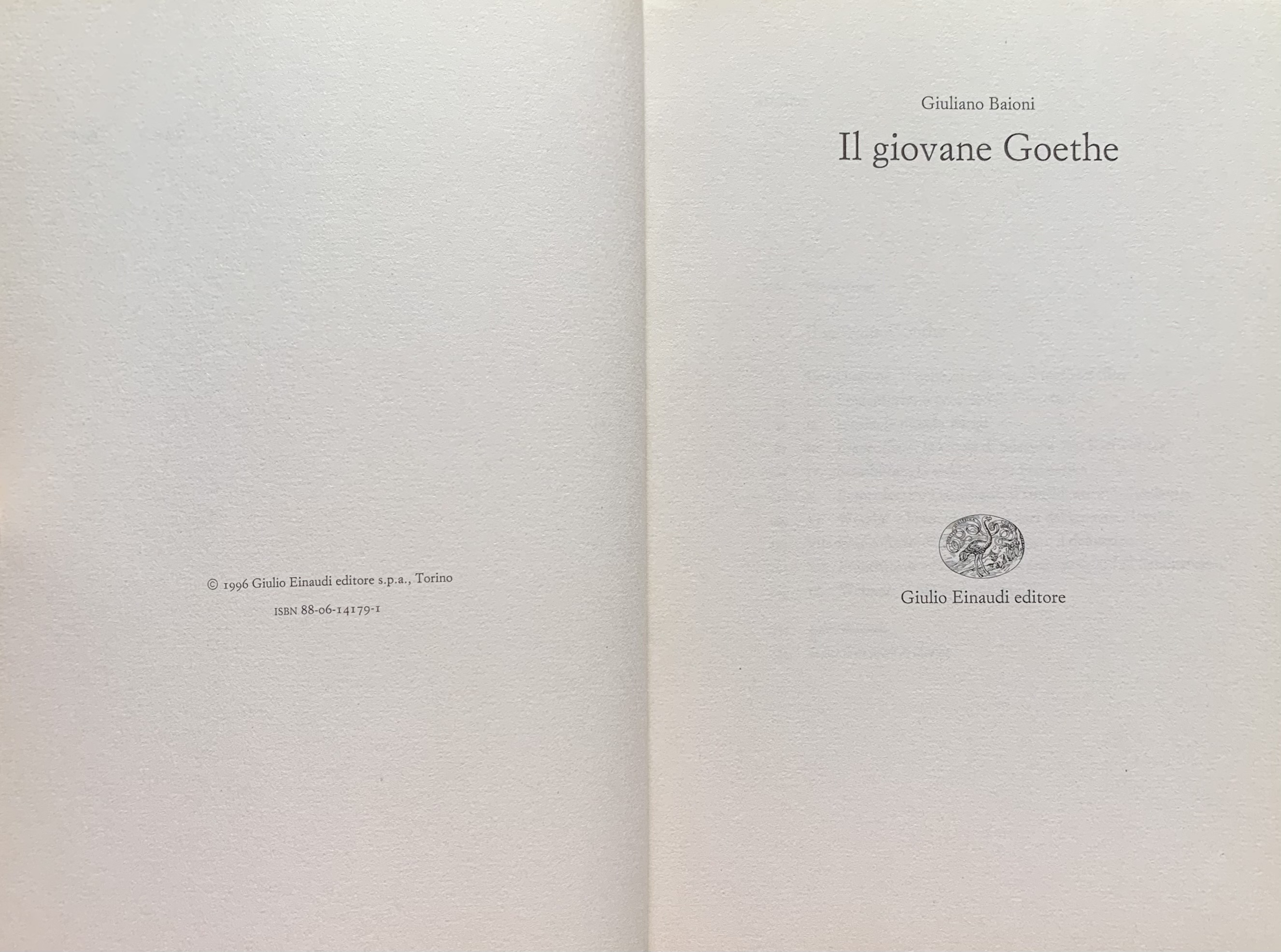 Baioni, Giuliano - Il giovane Goethe   [Einaudi Torino, 1996] - immagine 3