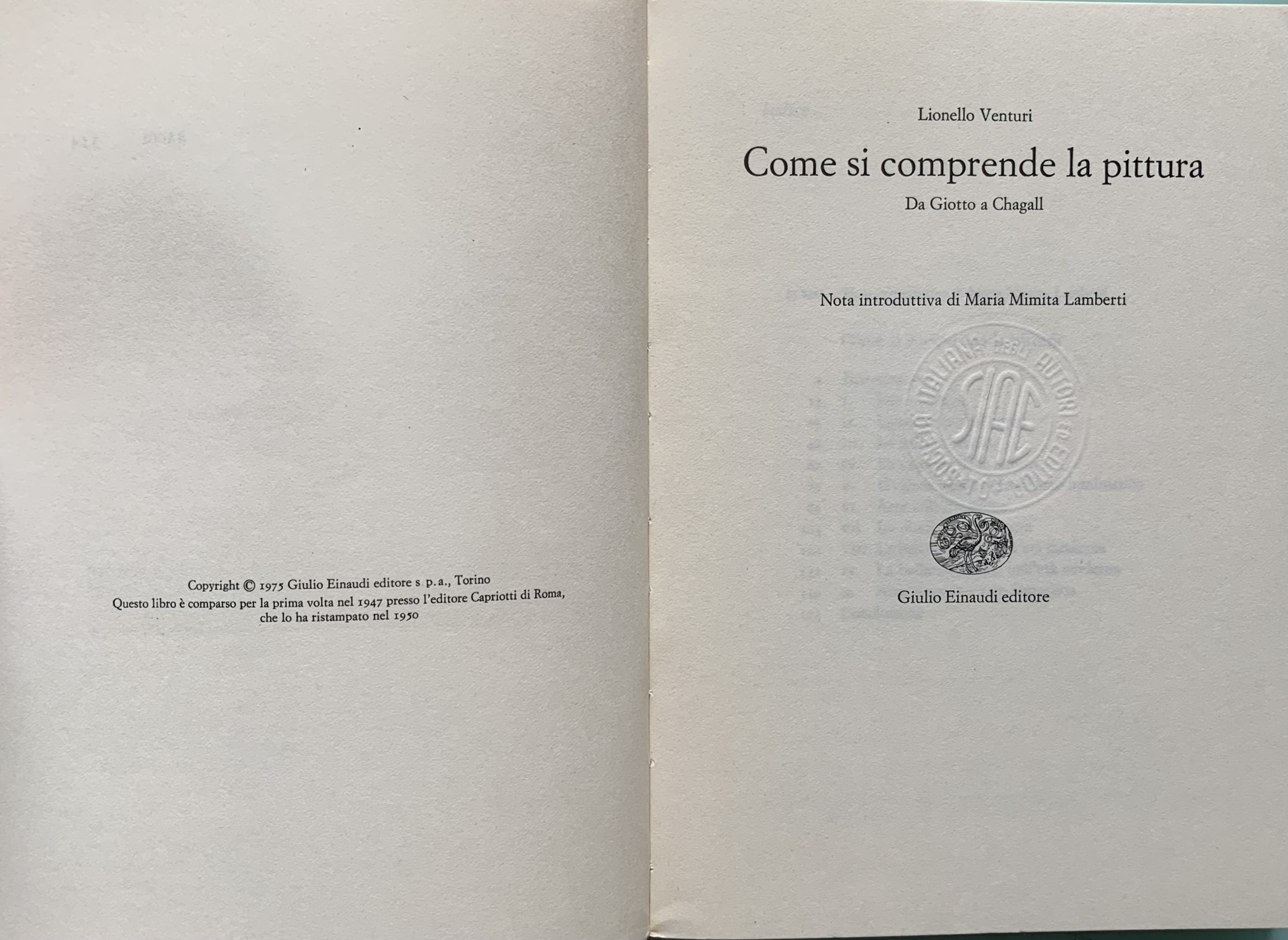 Venturi, Lionello - Come si comprende la pittura. Da Giotto a Chagall   [Einaudi Torino, 1975]