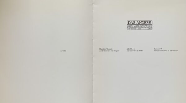 Cacciari, Massimo - Adolf Loos e il suo Angelo   [Electa Milano, 1981]
