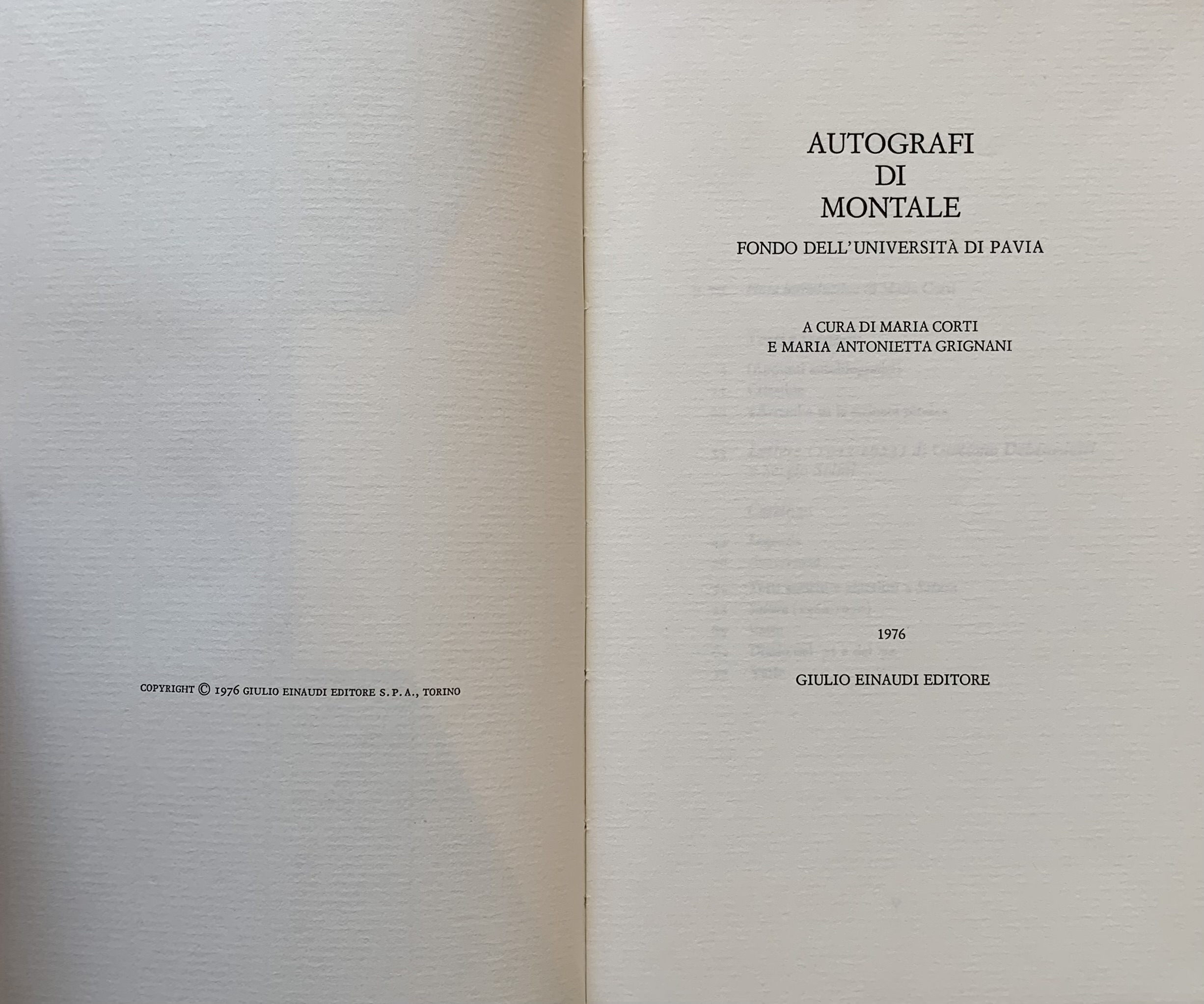 Montale, Eugenio - Autografi di Montale. Fondo dell'Università di Pavia   [Einaudi Torino, 1976] - immagine 3