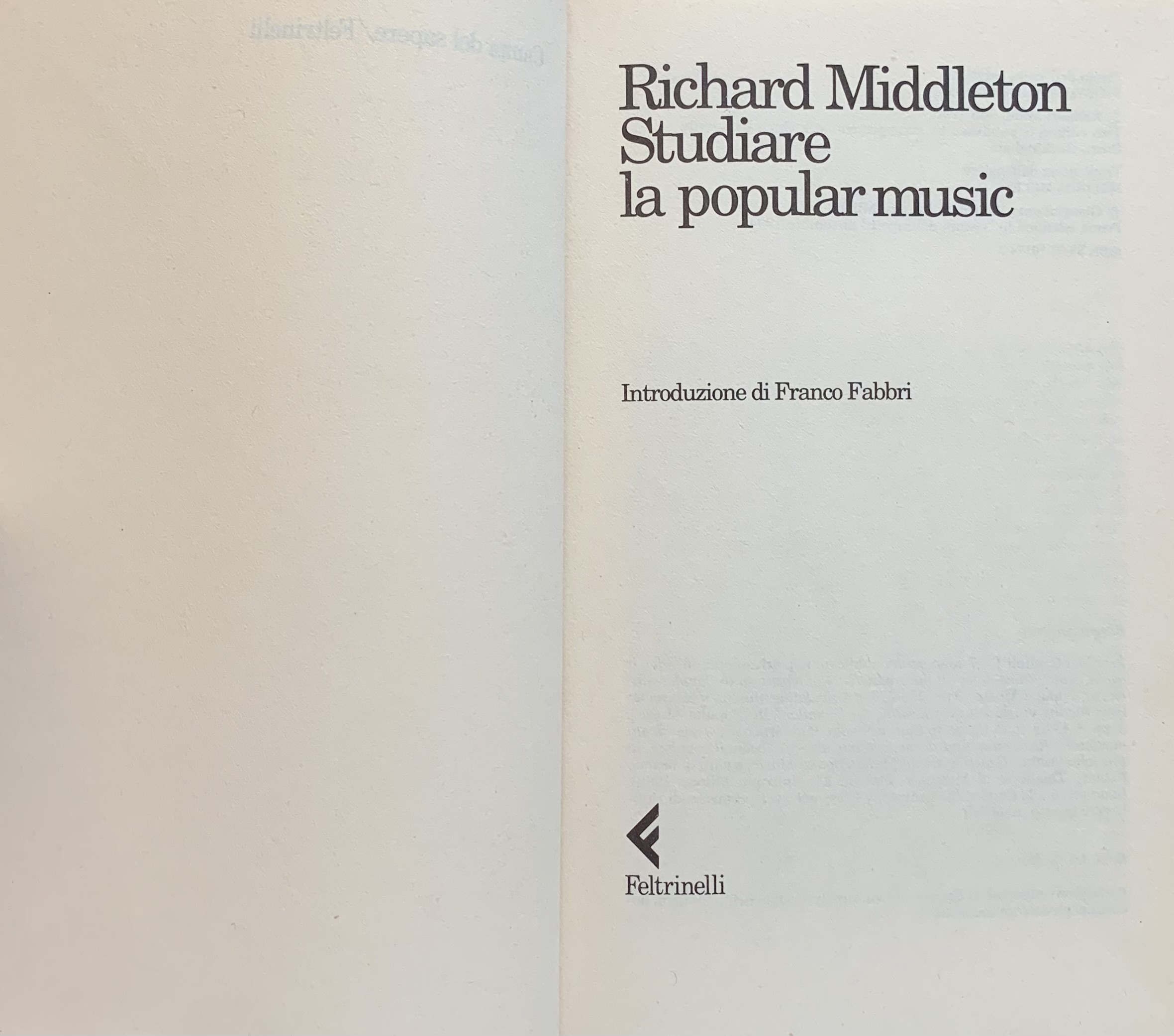 Middleton, Richard - Studiare la popular music   [Feltrinelli Milano, 1994]