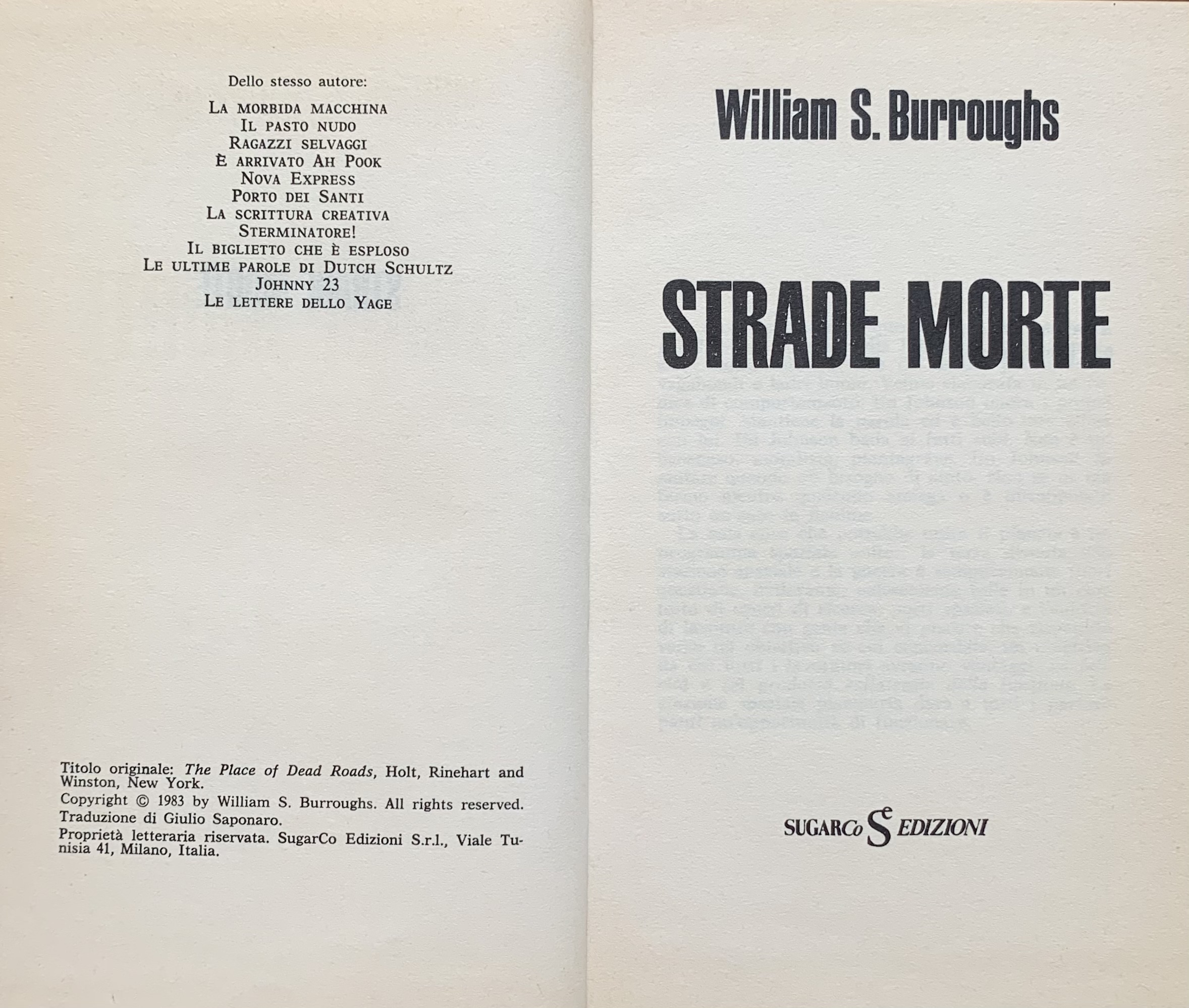 Burroughs, William Seward - Strade morte   [Sugarco Milano, 1984]