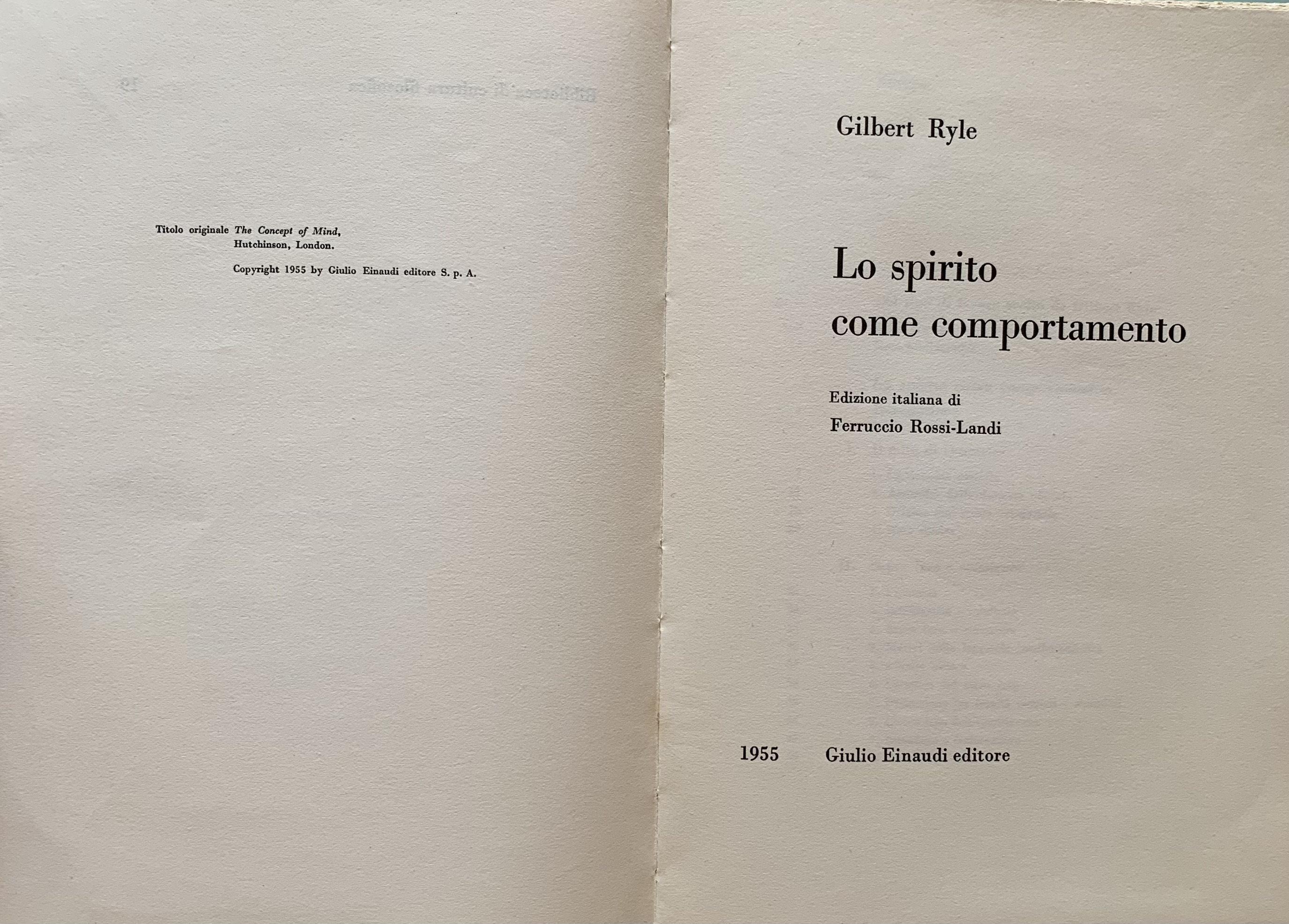 Ryle, Gilbert - Lo spirito come comportamento   [Einaudi Torino, 1955]
