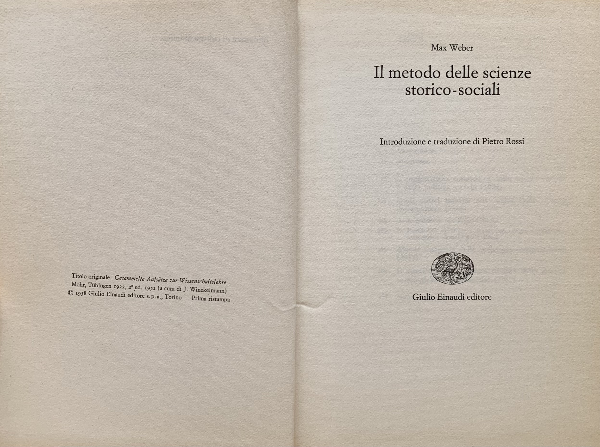 Weber, Max - Il metodo delle scienze storico-sociali   [Einaudi Torino, 1966]